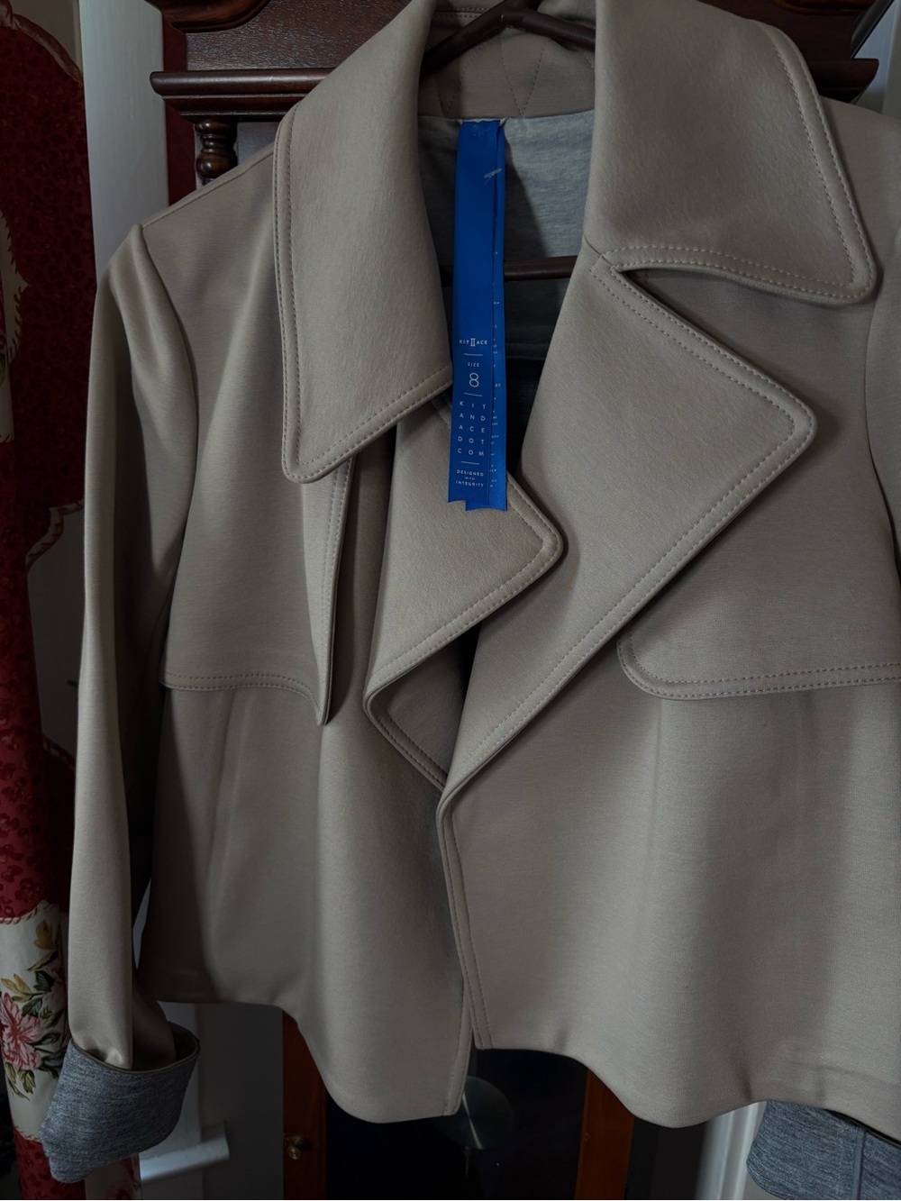 Kit and Ace Taupe Cropped Jacket with Blue Tag